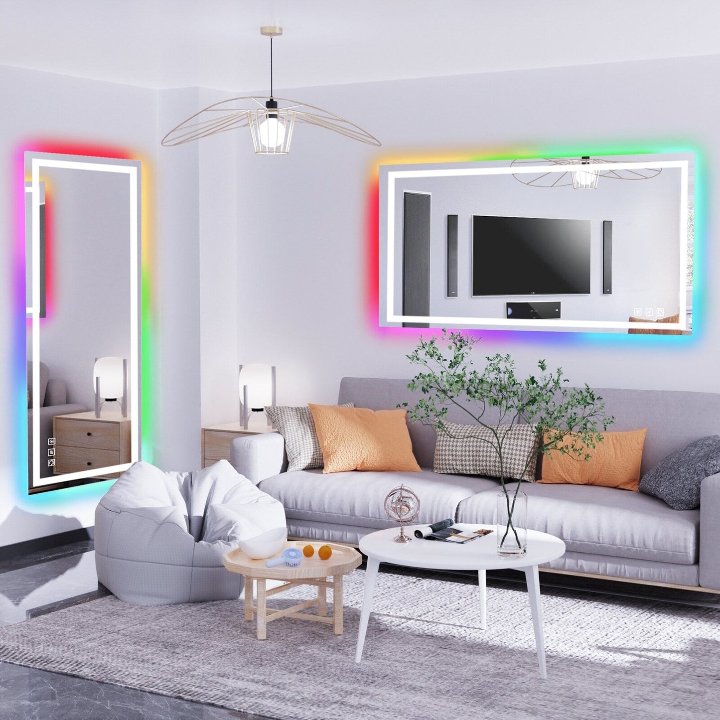 Specchio da bagno con retroilluminazione RGB e illuminazione frontale a LED, anti-appannamento.