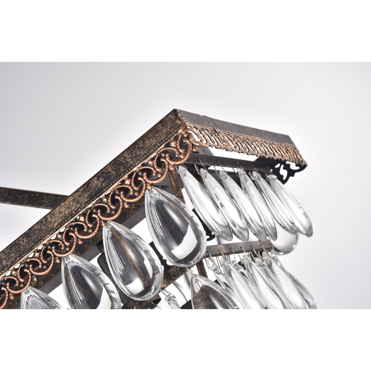 Luce a sospensione rettangolare per isola cucina a 6 luci in bronzo antico con cristalli - Bronzo antico