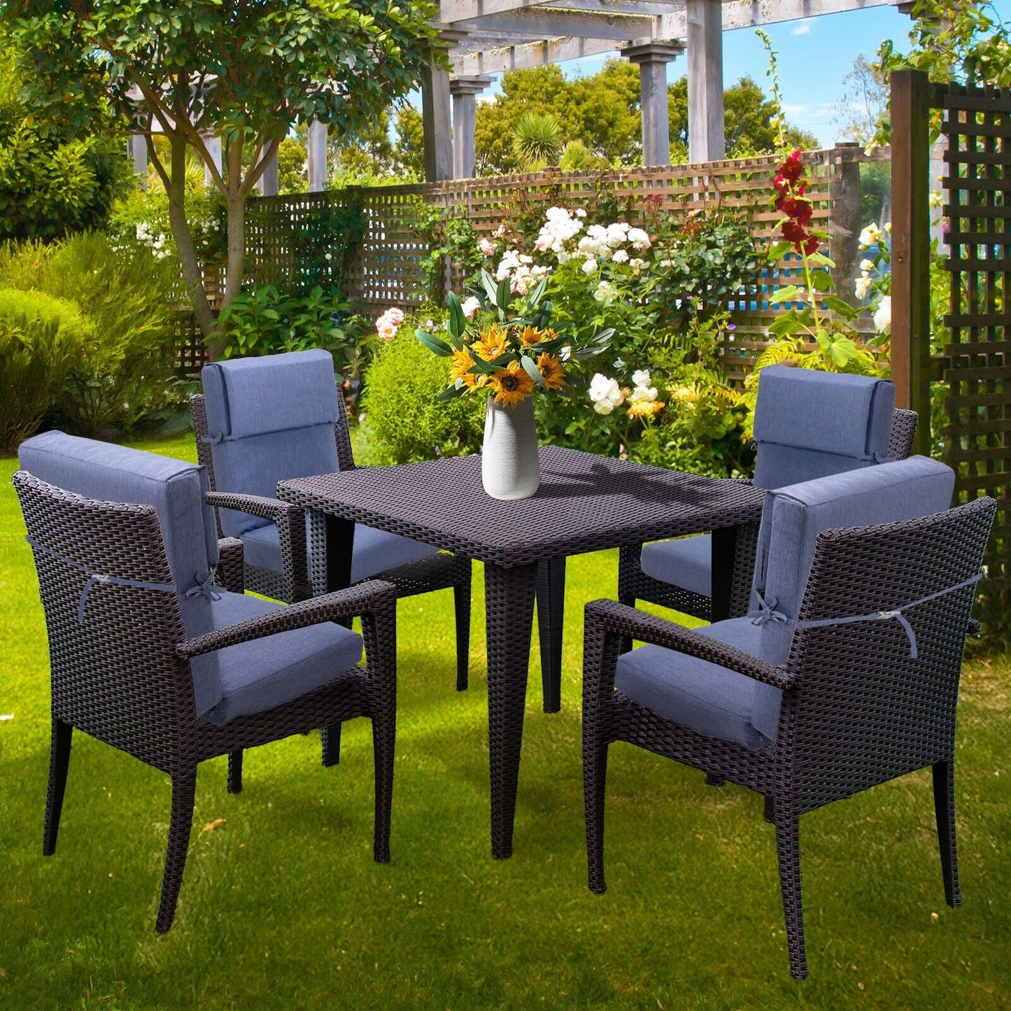 Aoodor Set di 4 cuscini per sedie da giardino con schienale alto, 117x53x10 cm (solo cuscini)