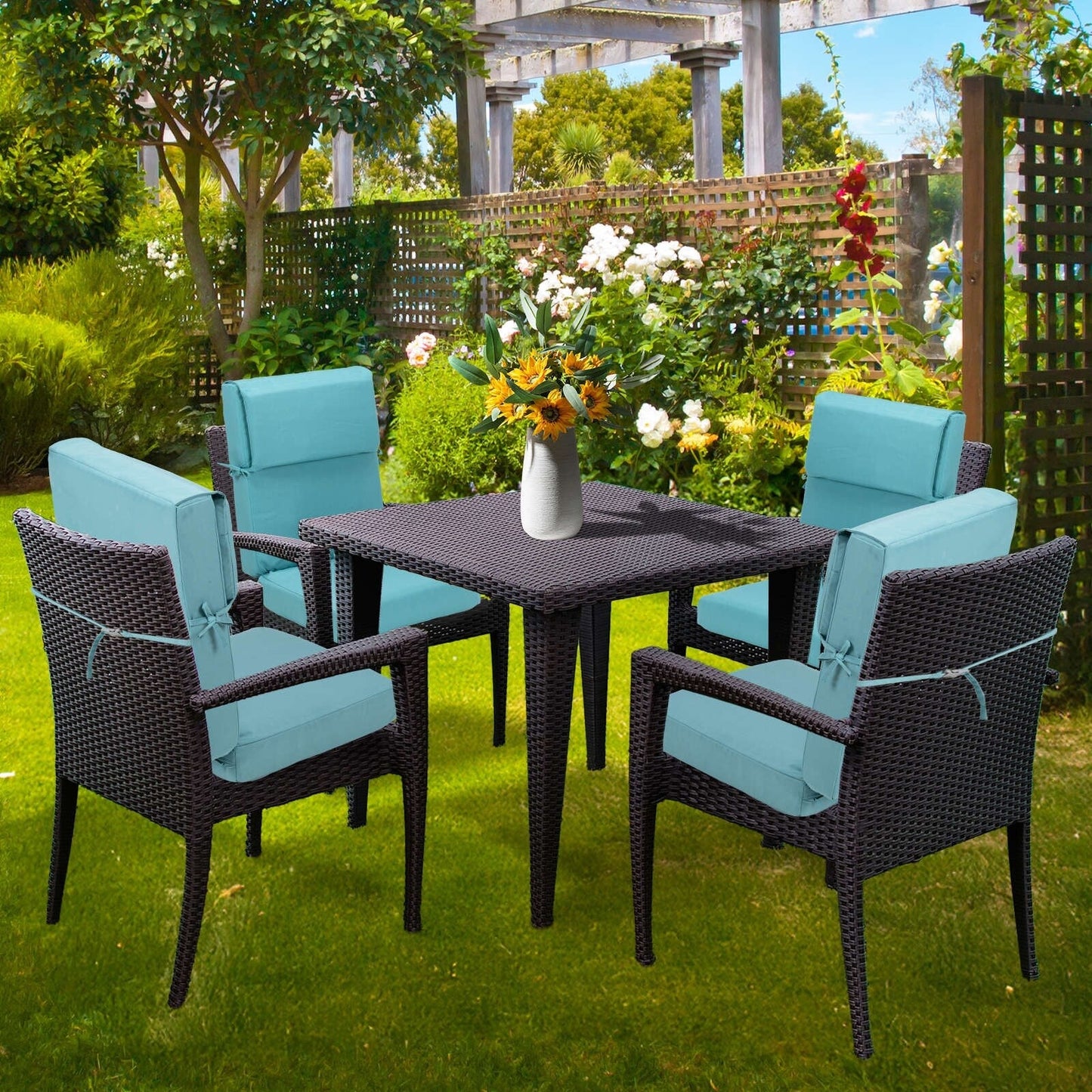 Aoodor Set di 4 cuscini per sedie da giardino con schienale alto, 117x53x10 cm (solo cuscini)
