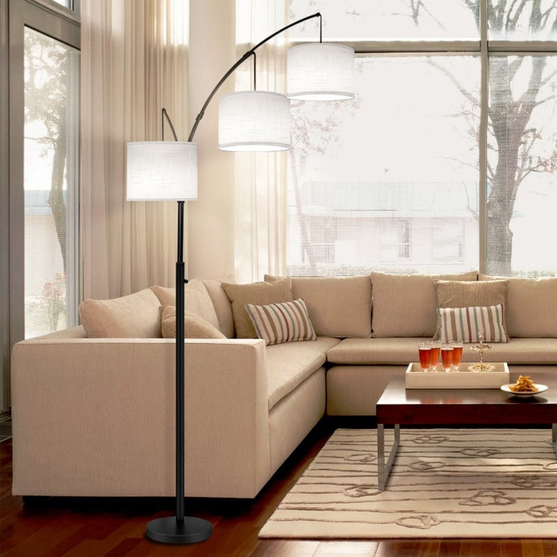 Lampada da terra a LED ad arco, dimmerabile, moderna, nera, con 3 luci, ad arco e di altezza elevata.