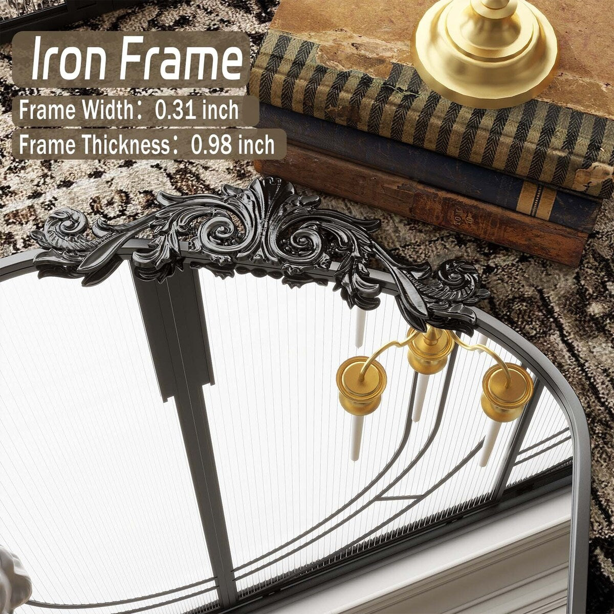 Specchio a figura intera ad arco con motivo floreale barocco