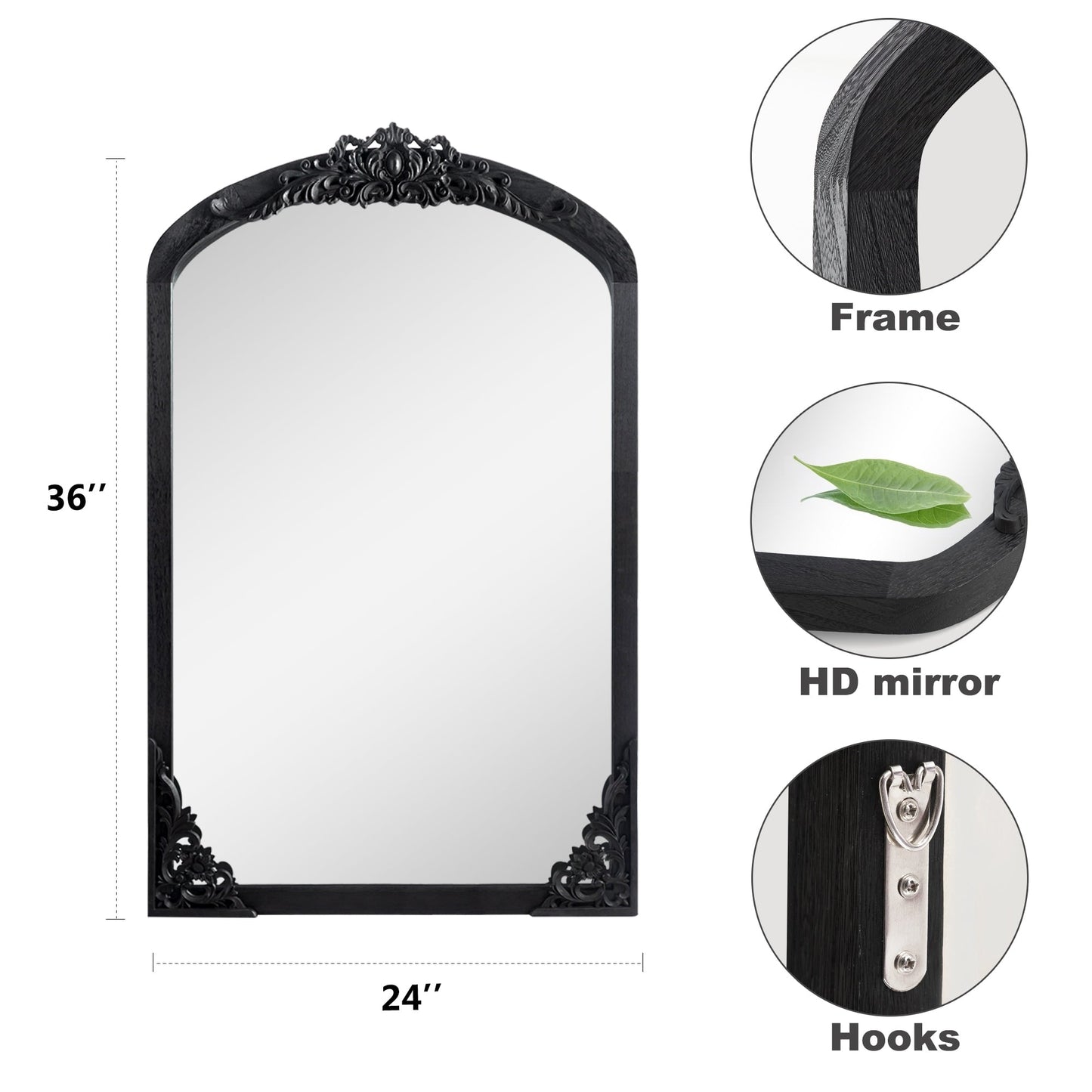 Specchio da terra a figura intera con arco e intaglio in legno massello