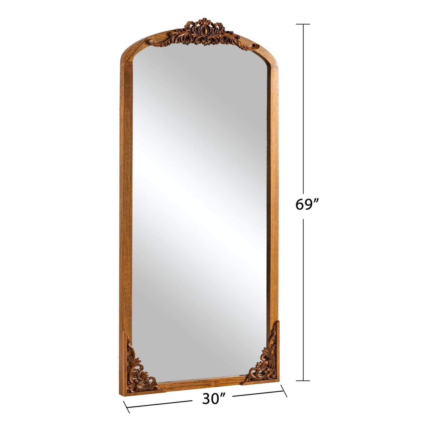 Specchio da terra a figura intera con arco e intaglio in legno massello