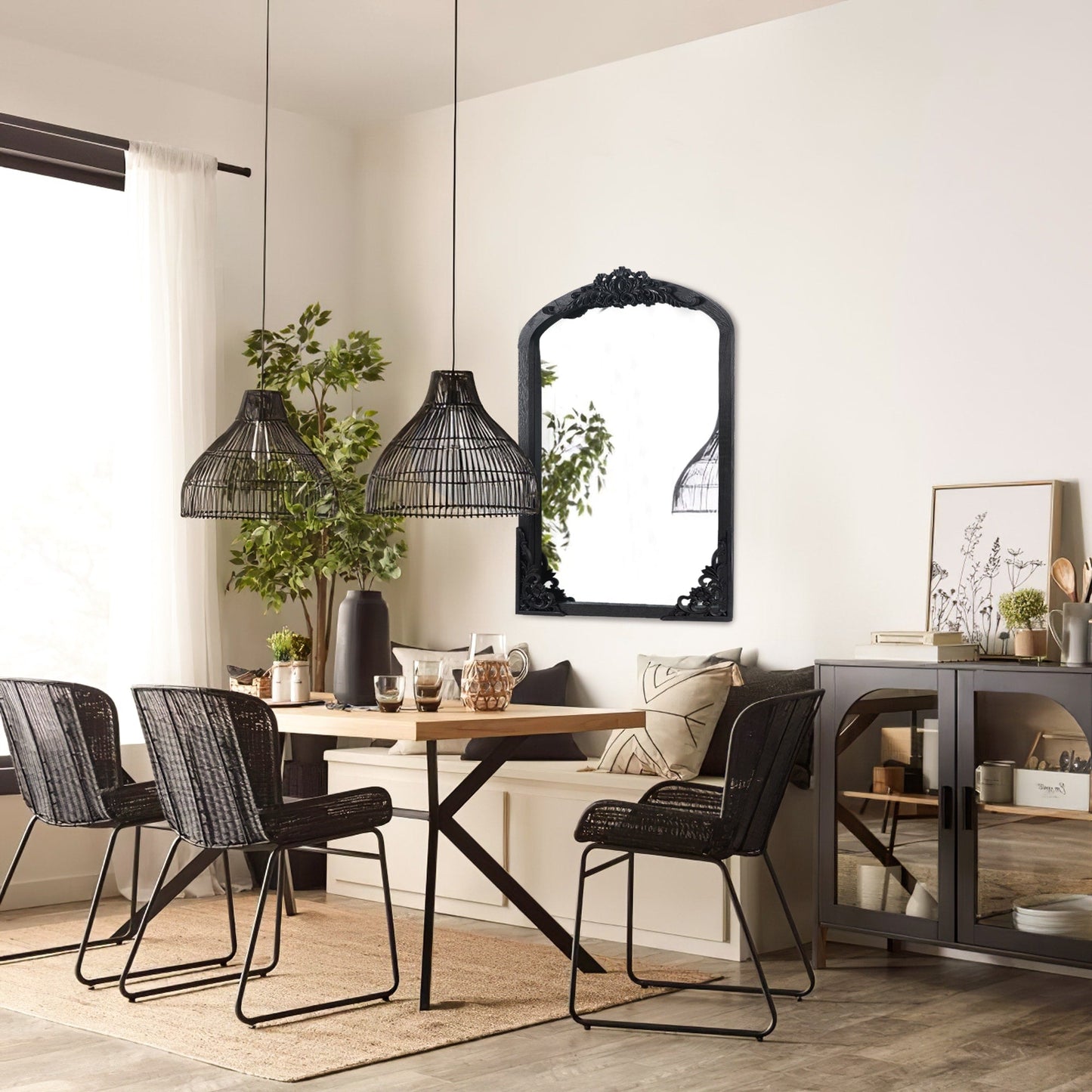 Specchio da terra a figura intera con arco e intaglio in legno massello