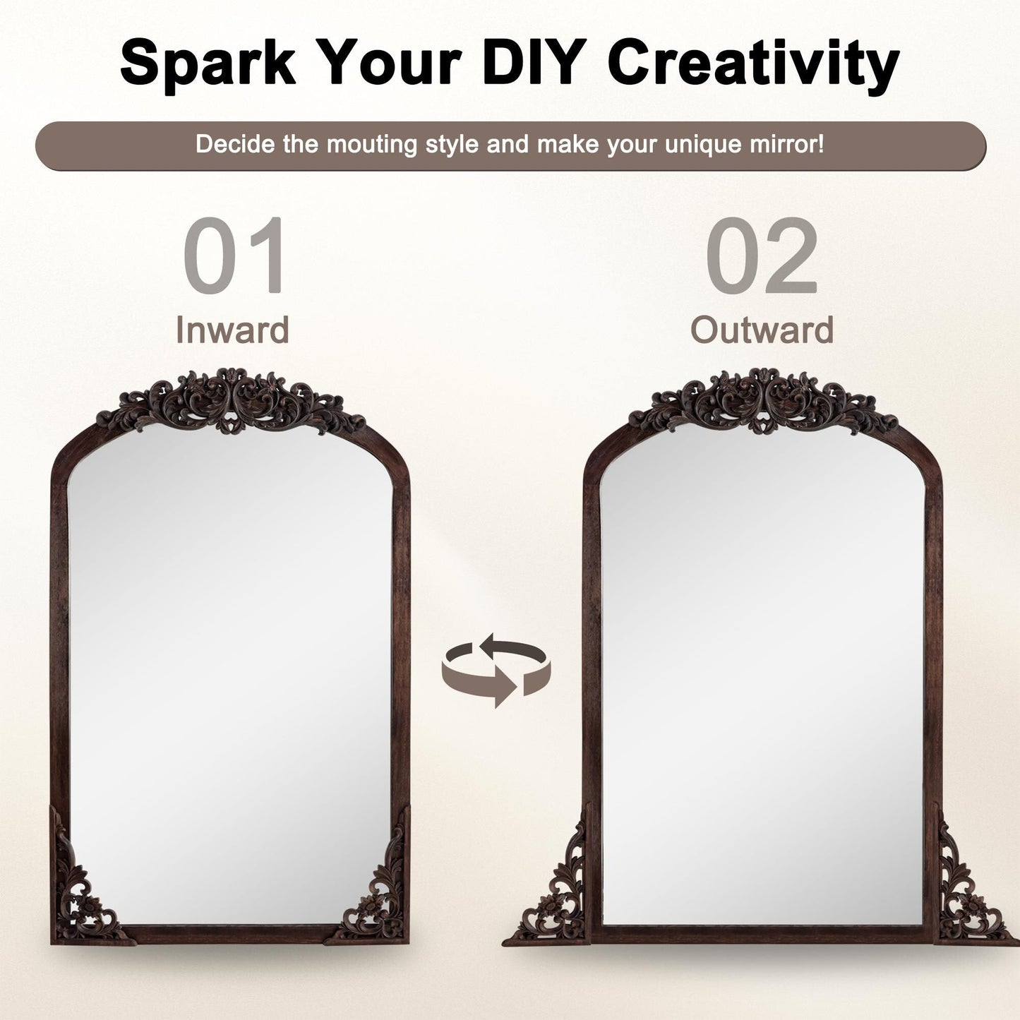 Specchio da terra a figura intera con arco e intaglio in legno massello