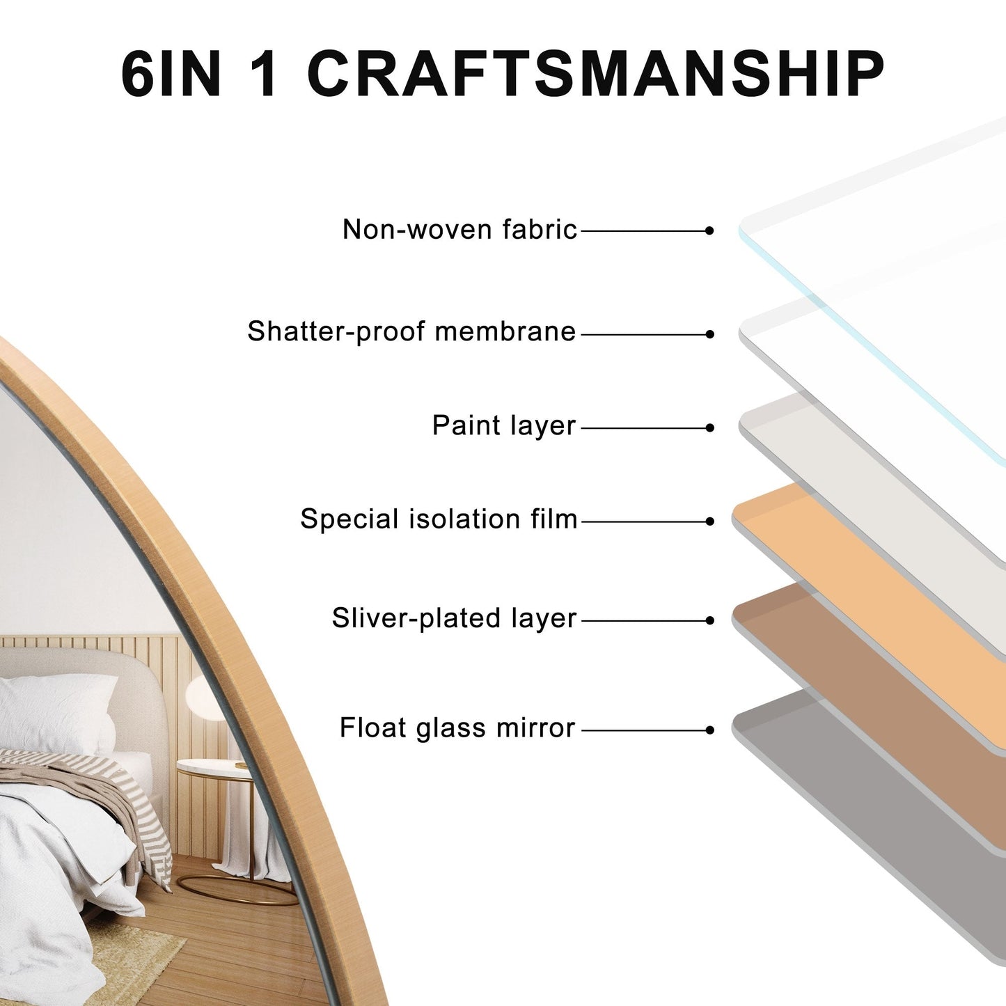 Specchio a figura intera da terra in legno con arco, specchio da parete