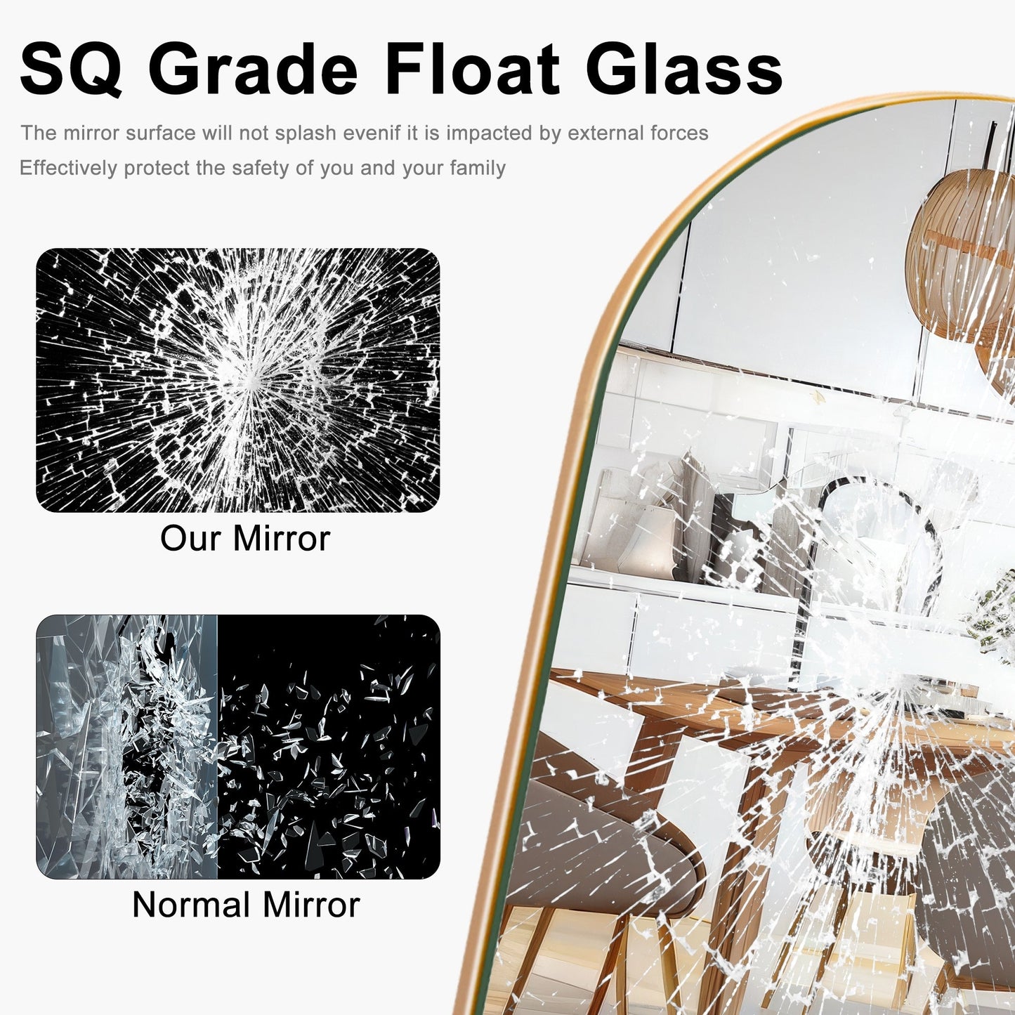 Specchio a figura intera da terra in legno con arco, specchio da parete