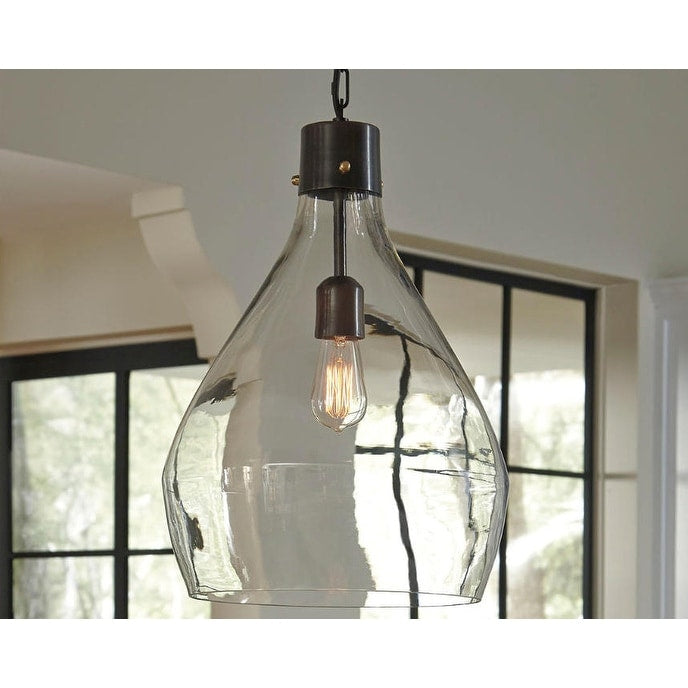 Lampada a sospensione in vetro grigio Avalbane di Signature Design by Ashley - 13,88 L x 13,88 P x 20,25 A (cm)
