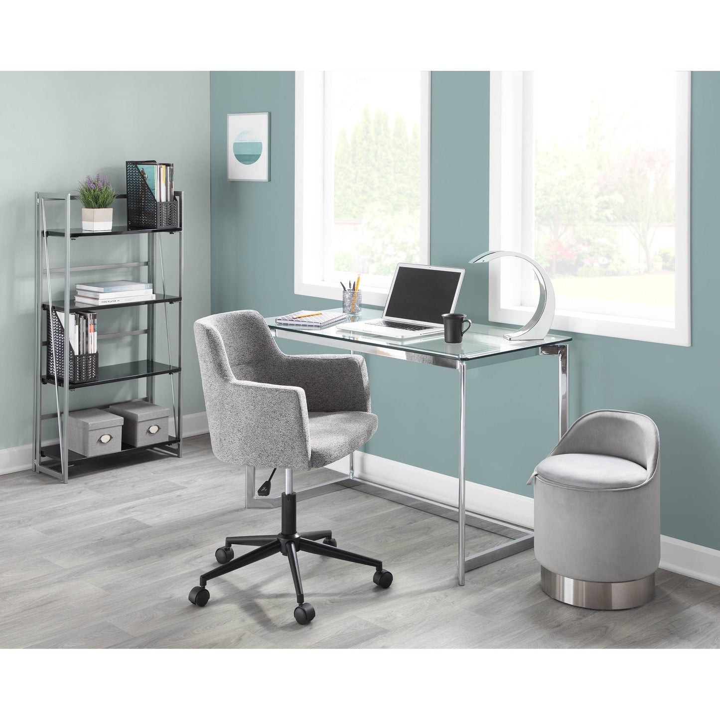 Sgabello da trucco girevole in velluto Corday di Silver Orchid