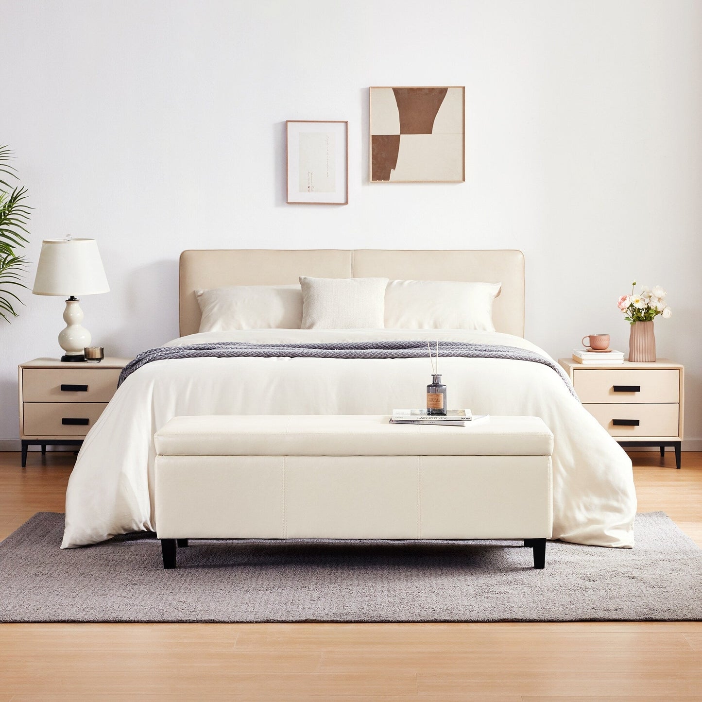 Pouf contenitore rettangolare imbottito con rivestimento in similpelle - 50,3 x 17,50 x 18 cm