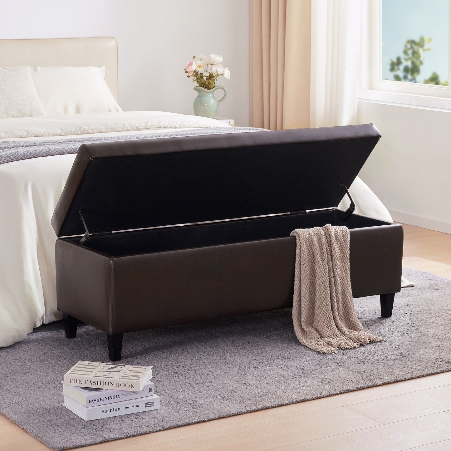 Pouf contenitore rettangolare imbottito con rivestimento in similpelle - 50,3 x 17,50 x 18 cm