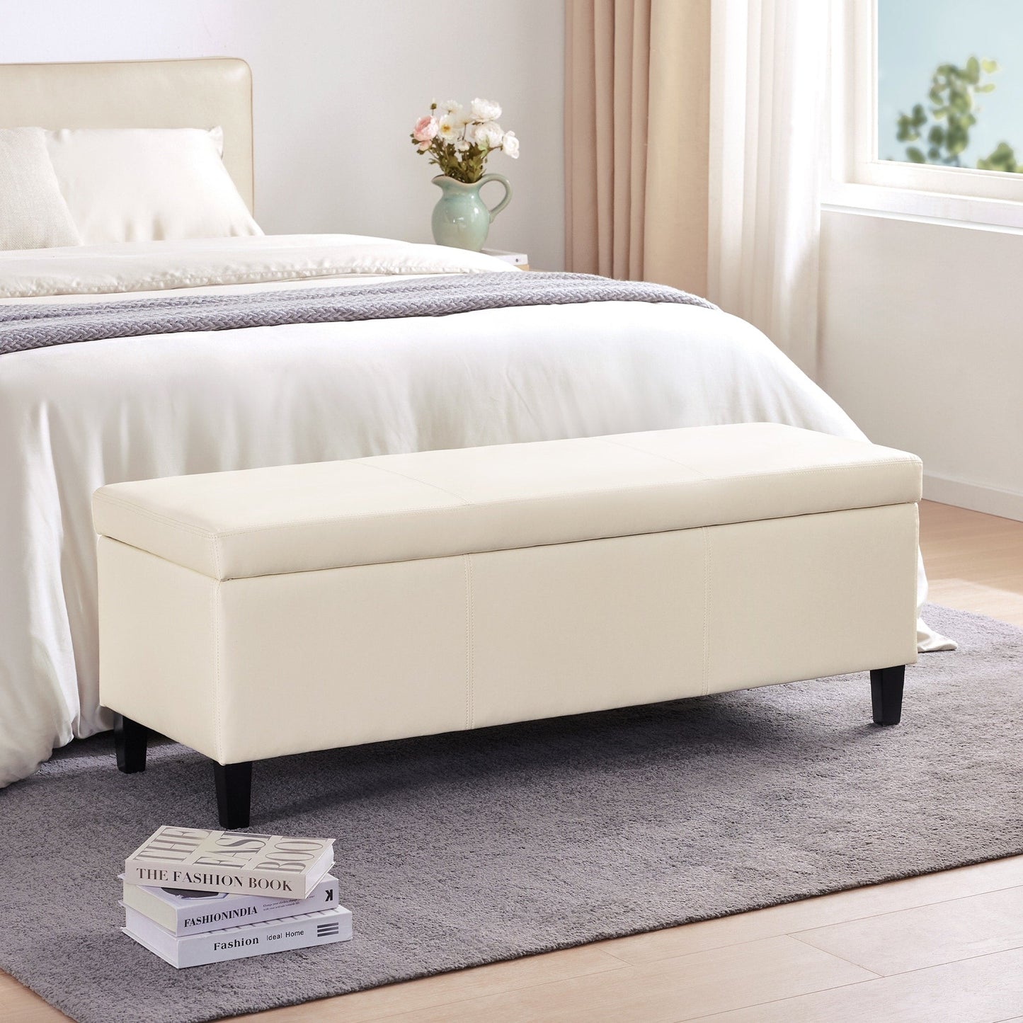 Pouf contenitore rettangolare imbottito con rivestimento in similpelle - 50,3 x 17,50 x 18 cm