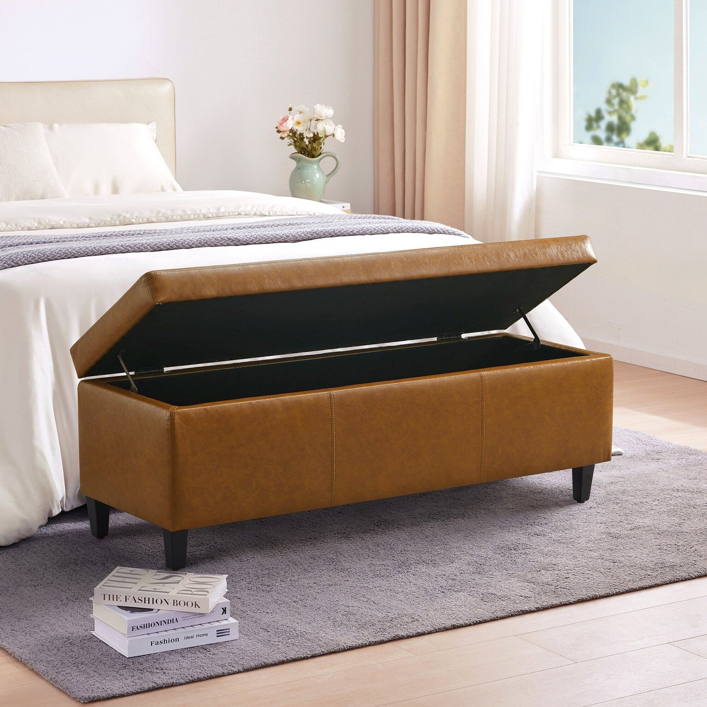 Pouf contenitore rettangolare imbottito con rivestimento in similpelle - 50,3 x 17,50 x 18 cm