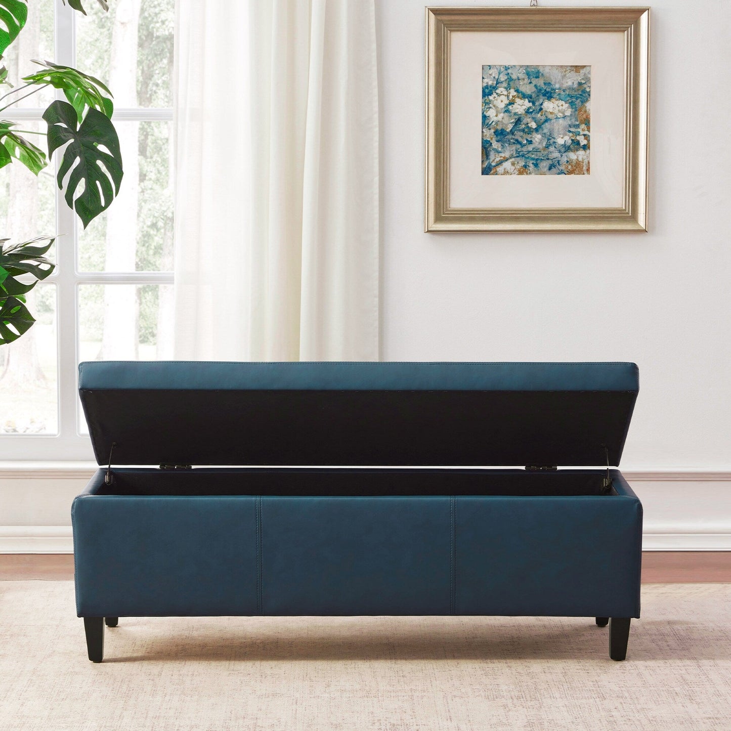 Pouf contenitore rettangolare imbottito con rivestimento in similpelle - 50,3 x 17,50 x 18 cm