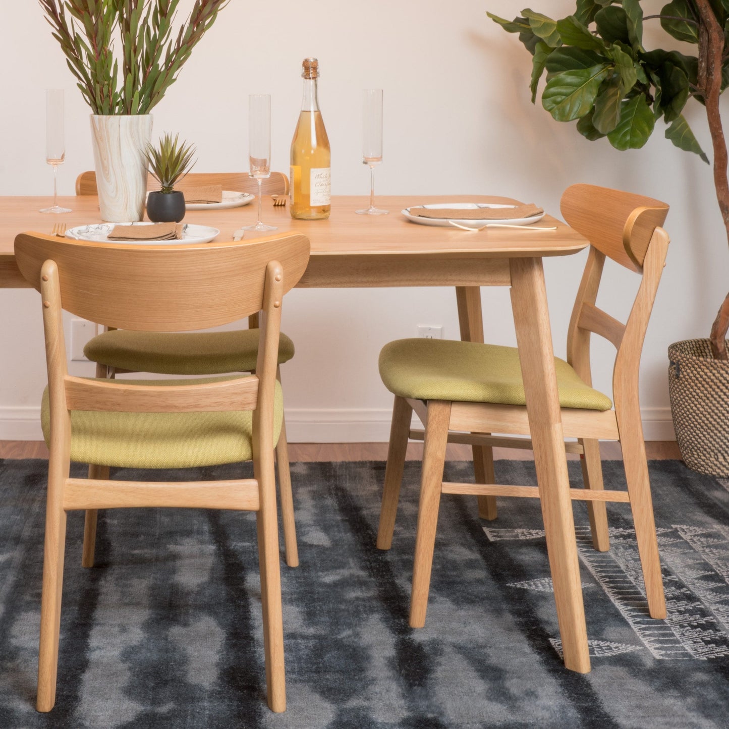 Sedia da pranzo Abrielle in legno di gomma imbottita, stile Mid-Century Modern, di Christopher Knight Home (confezione da 2)