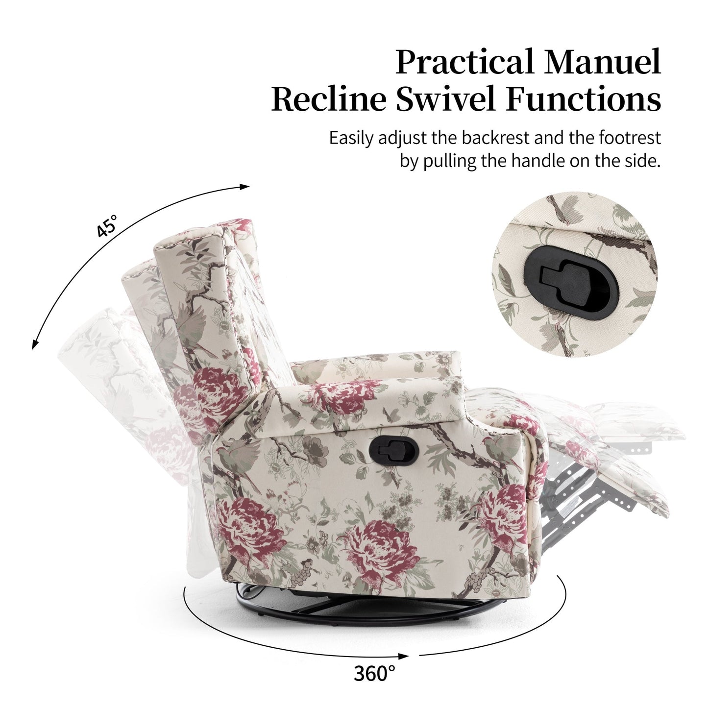 Set di 2 poltrone reclinabili con meccanismo manuale, girevoli e oscillanti, con motivo a 29'' di larghezza.