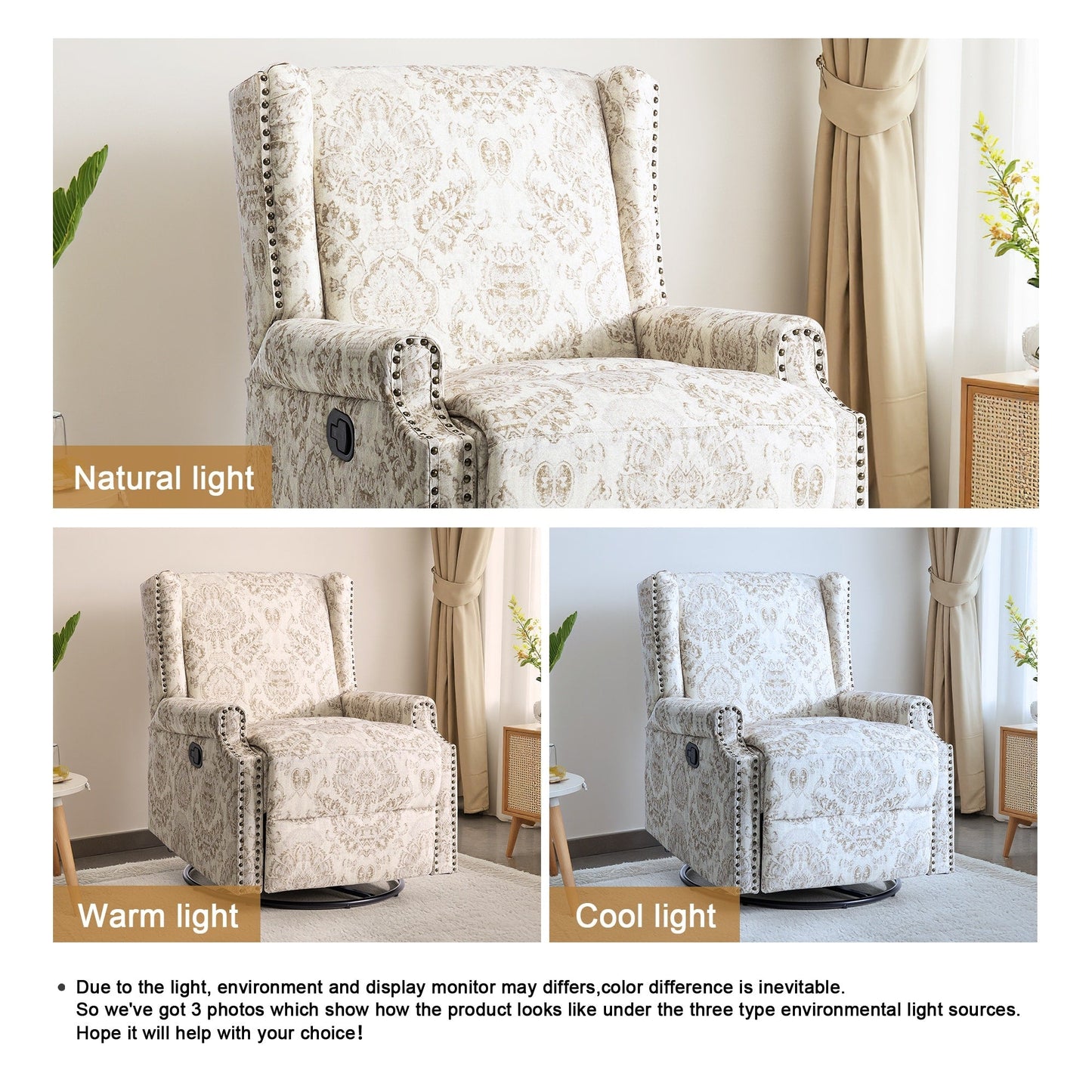 Set di 2 poltrone reclinabili con meccanismo manuale, girevoli e oscillanti, con motivo a 29'' di larghezza.