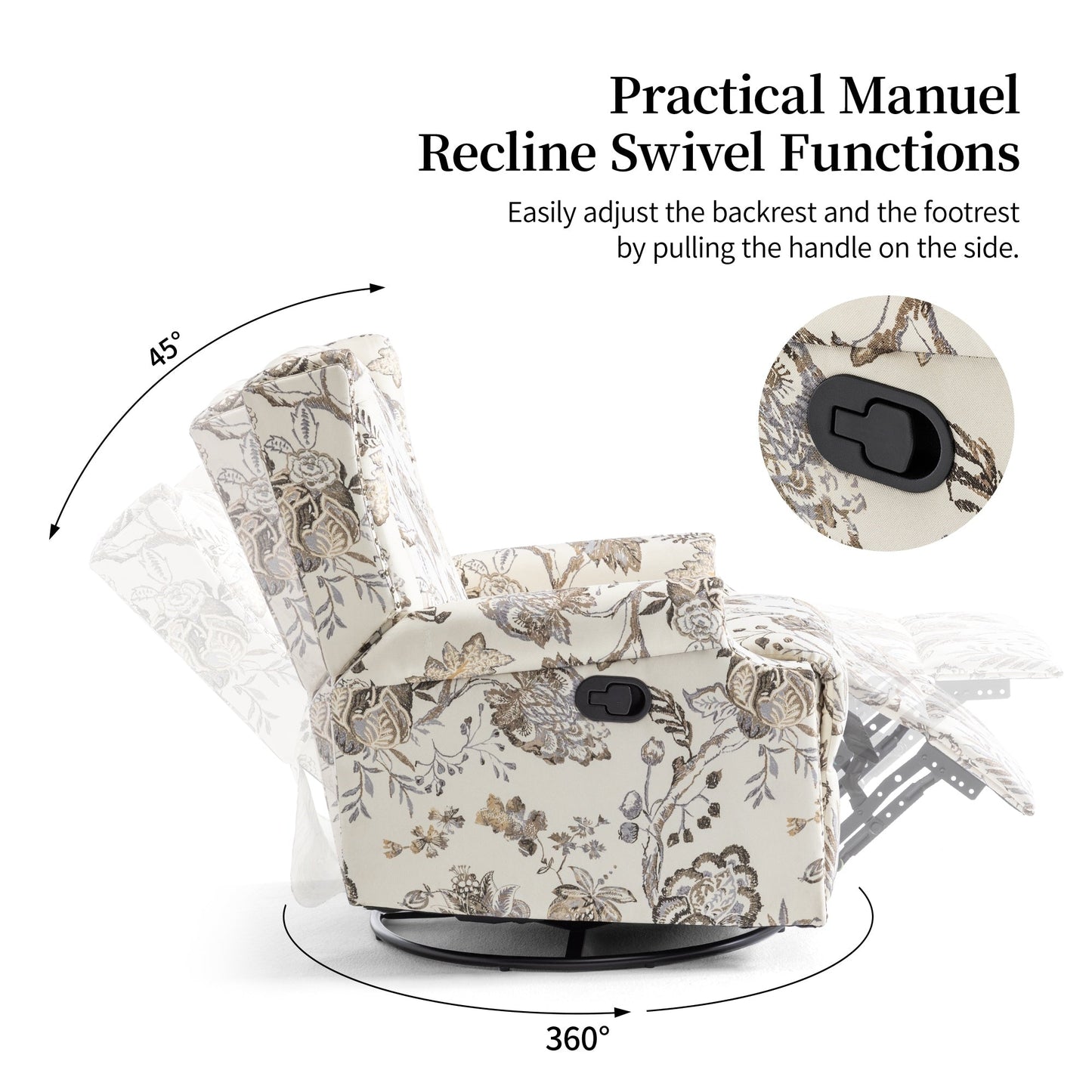 Set di 2 poltrone reclinabili con meccanismo manuale, girevoli e oscillanti, con motivo a 29'' di larghezza.