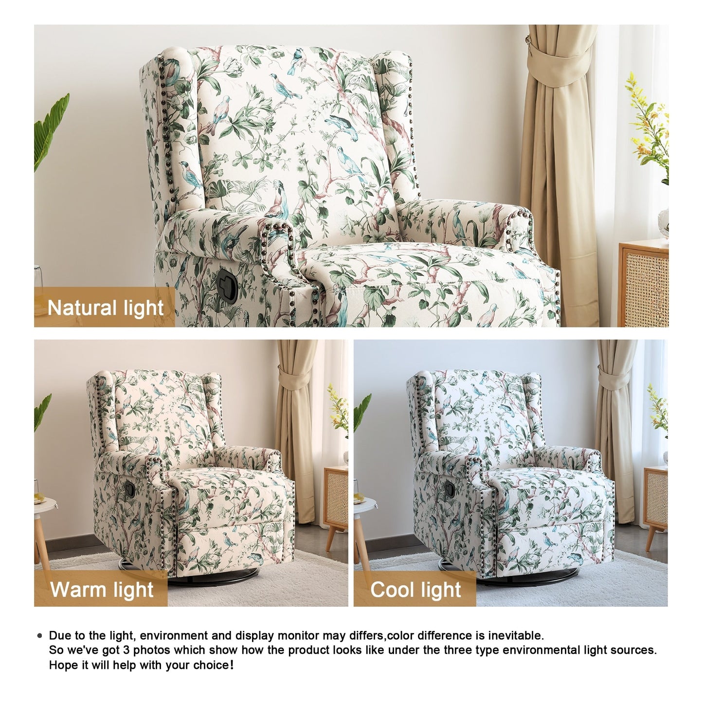 Set di 2 poltrone reclinabili con meccanismo manuale, girevoli e oscillanti, con motivo a 29'' di larghezza.