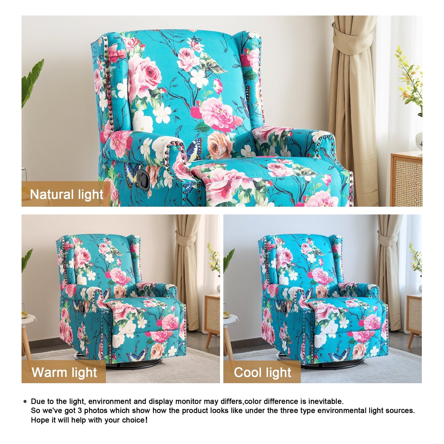 Set di 2 poltrone reclinabili con meccanismo manuale, girevoli e oscillanti, con motivo a 29'' di larghezza.