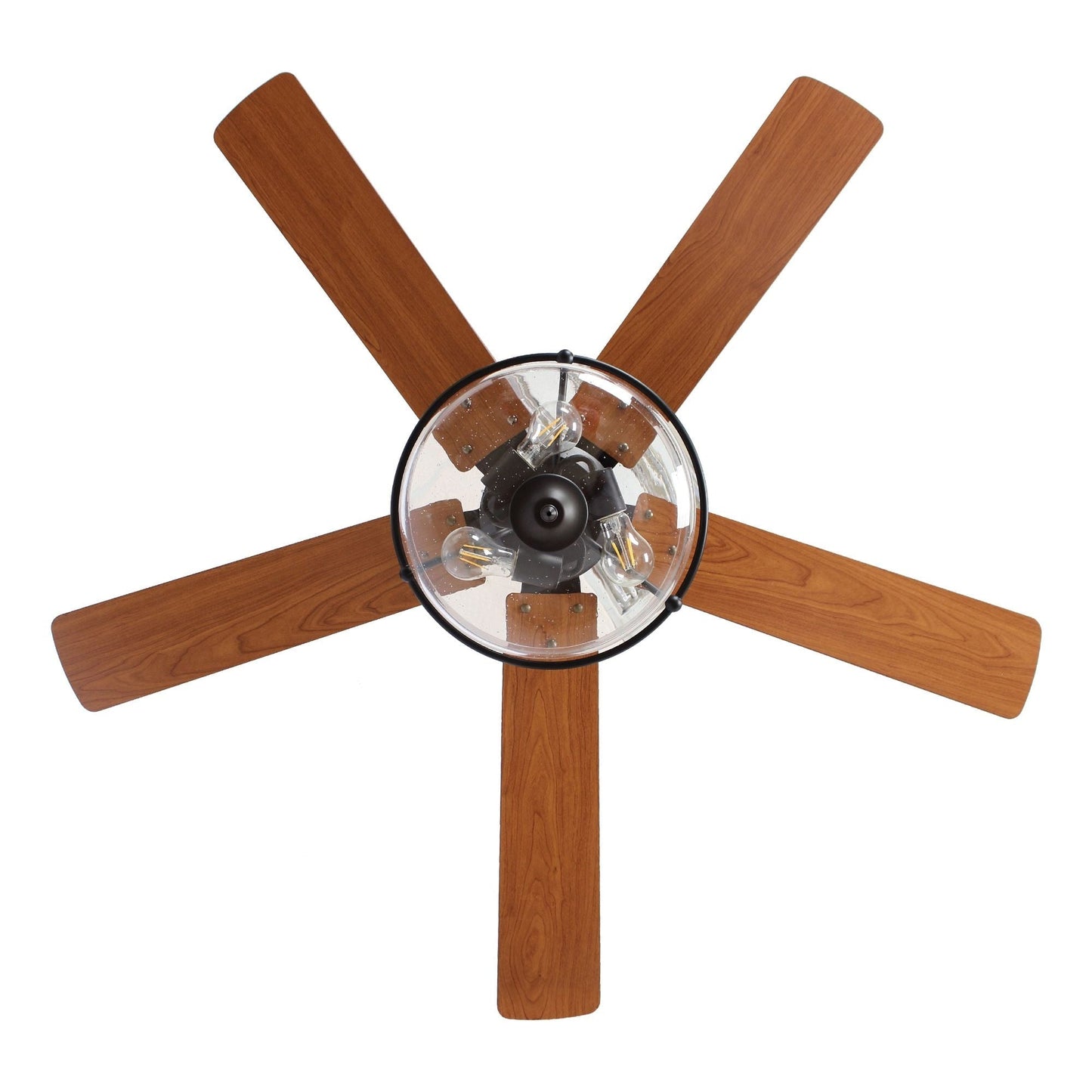 Ventilatore da soffitto con telecomando, diametro 52 pollici, 5 pale in legno reversibili e 3 luci.