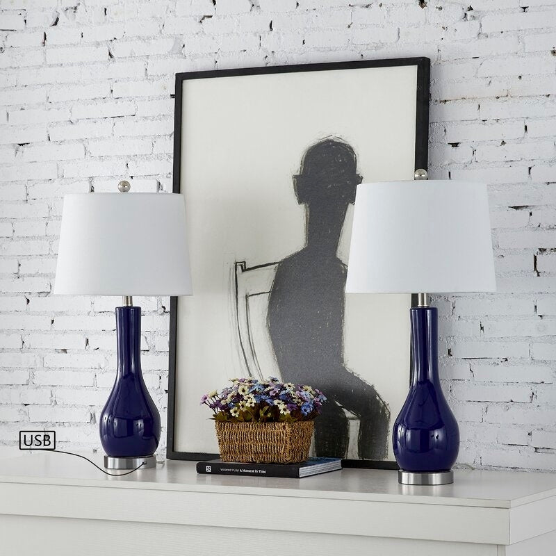 Set di 2 lampade da tavolo in ceramica da 28,5 cm con USB