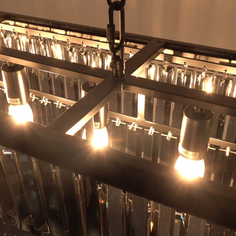 Lampadario a cristallo moderno e contemporaneo a 2 livelli, 47 pollici, grigio fumè e nero, per cucina, isola, sala da pranzo.