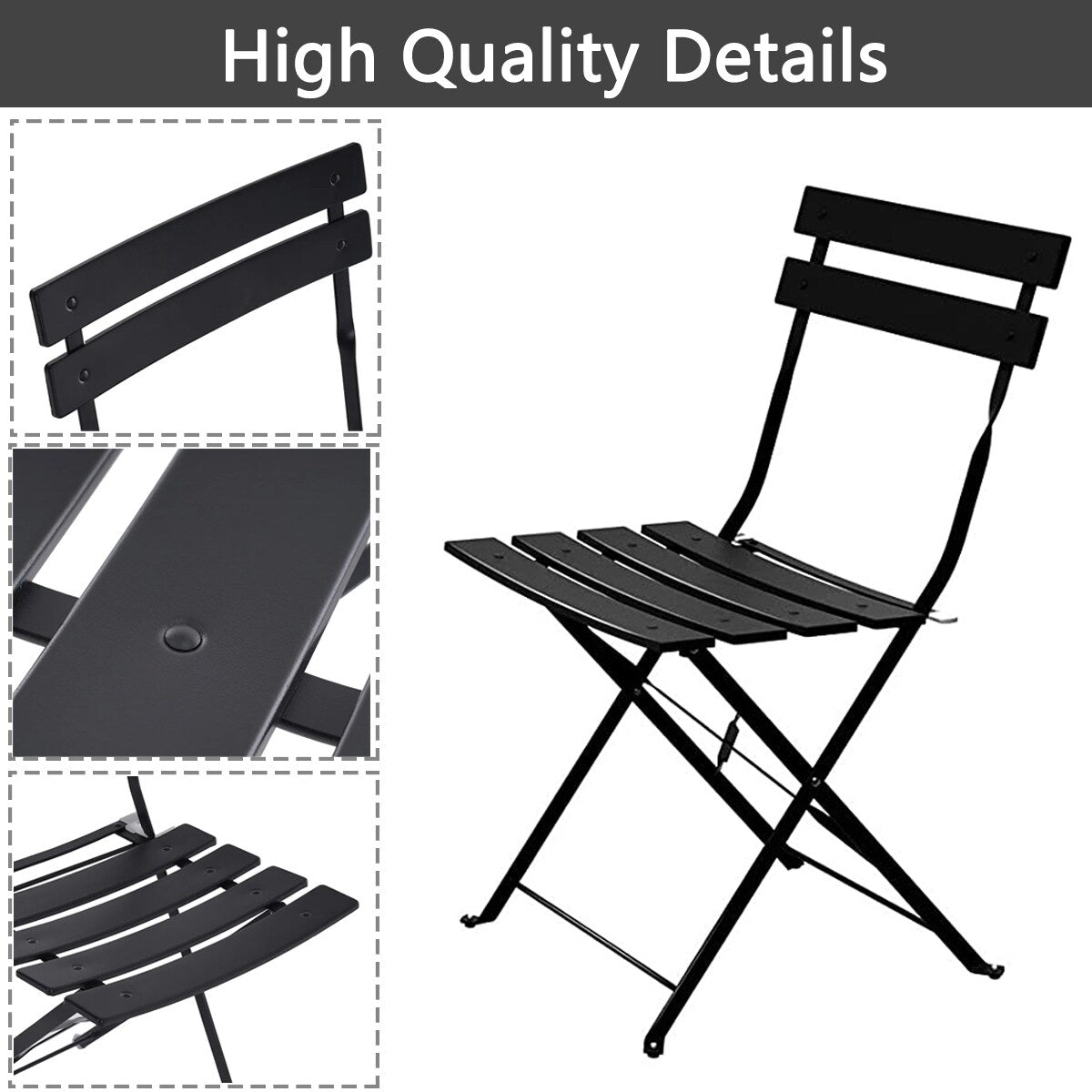 Set da bistrot pieghevole in metallo da 3 pezzi, set da conversazione per esterni/interni resistente alle intemperie, ideale per patio, cortile, giardino.