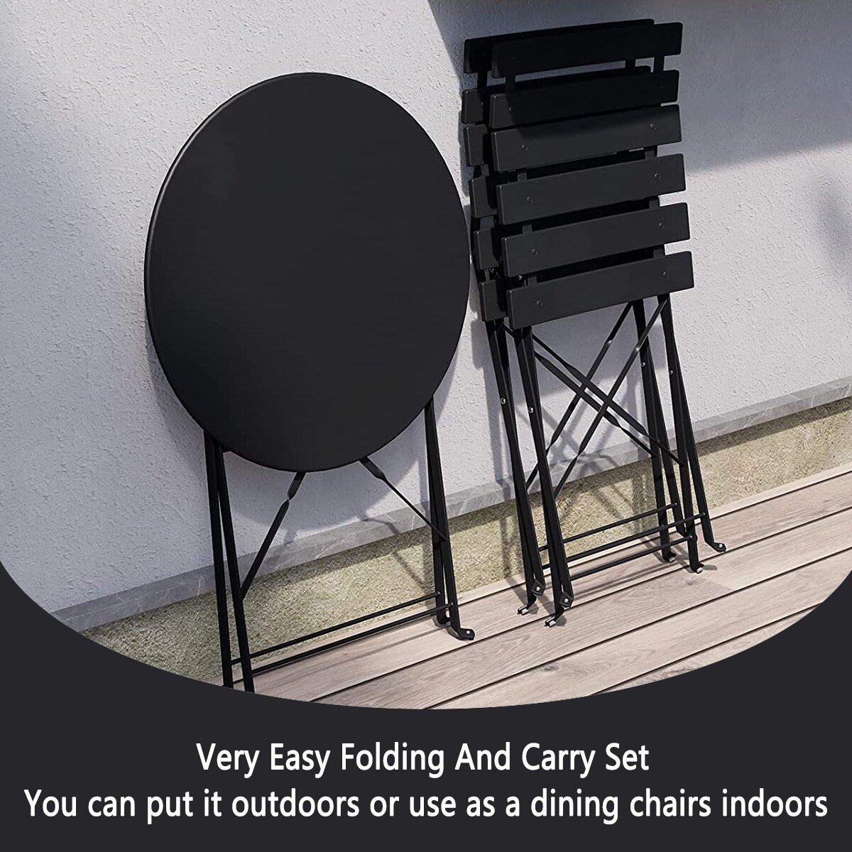 Set da bistrot pieghevole in metallo da 3 pezzi, set da conversazione per esterni/interni resistente alle intemperie, ideale per patio, cortile, giardino.