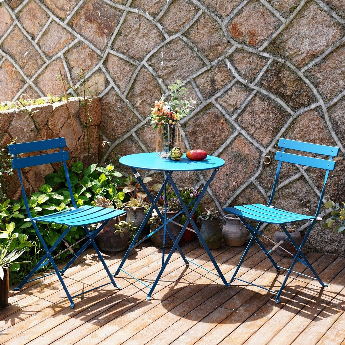 Set da bistrot pieghevole in metallo da 3 pezzi, set da conversazione per esterni/interni resistente alle intemperie, ideale per patio, cortile, giardino.