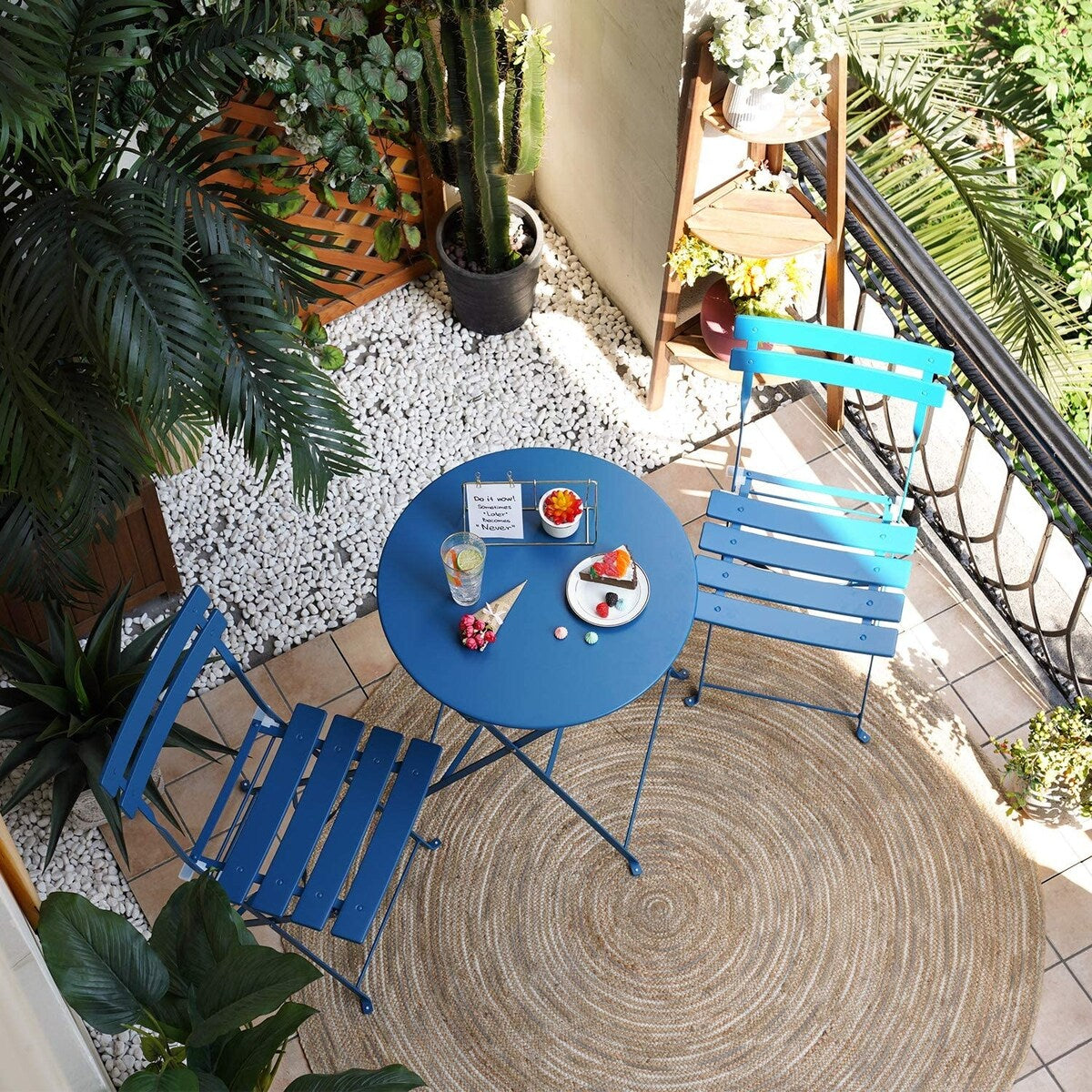 Set da bistrot pieghevole in metallo da 3 pezzi, set da conversazione per esterni/interni resistente alle intemperie, ideale per patio, cortile, giardino.