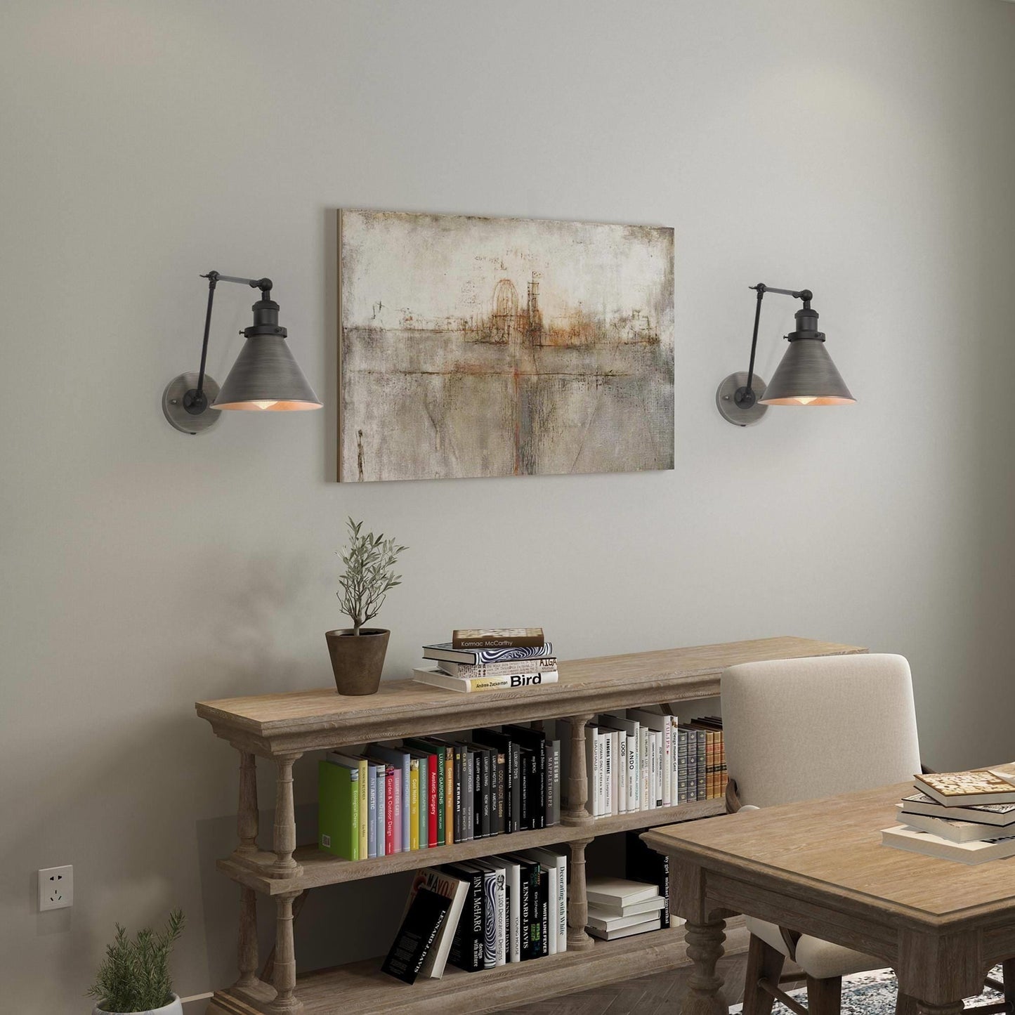 Set di 2 lampade da parete moderne a braccio oscillante regolabile, con spina o cablaggio diretto.