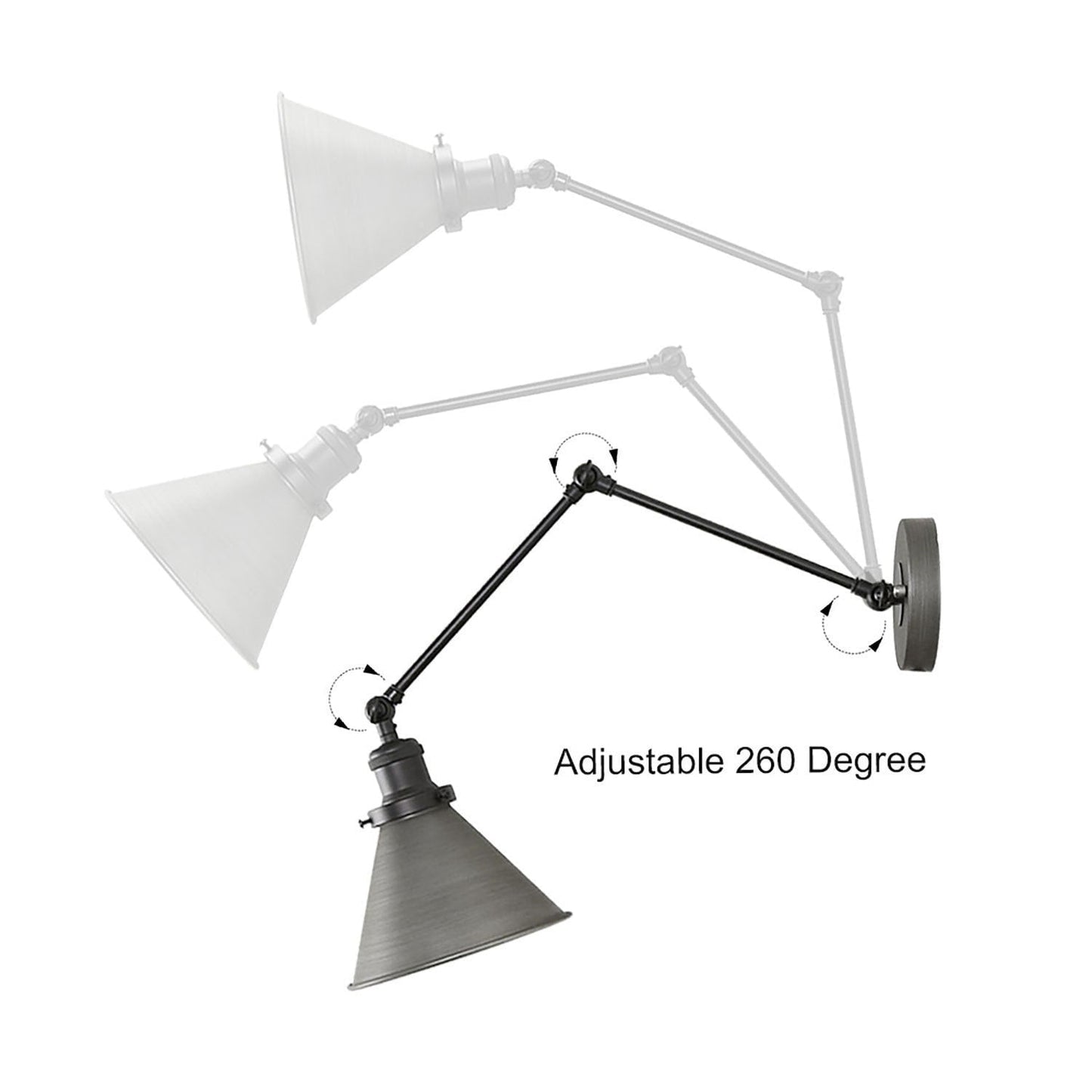 Set di 2 lampade da parete moderne a braccio oscillante regolabile, con spina o cablaggio diretto.