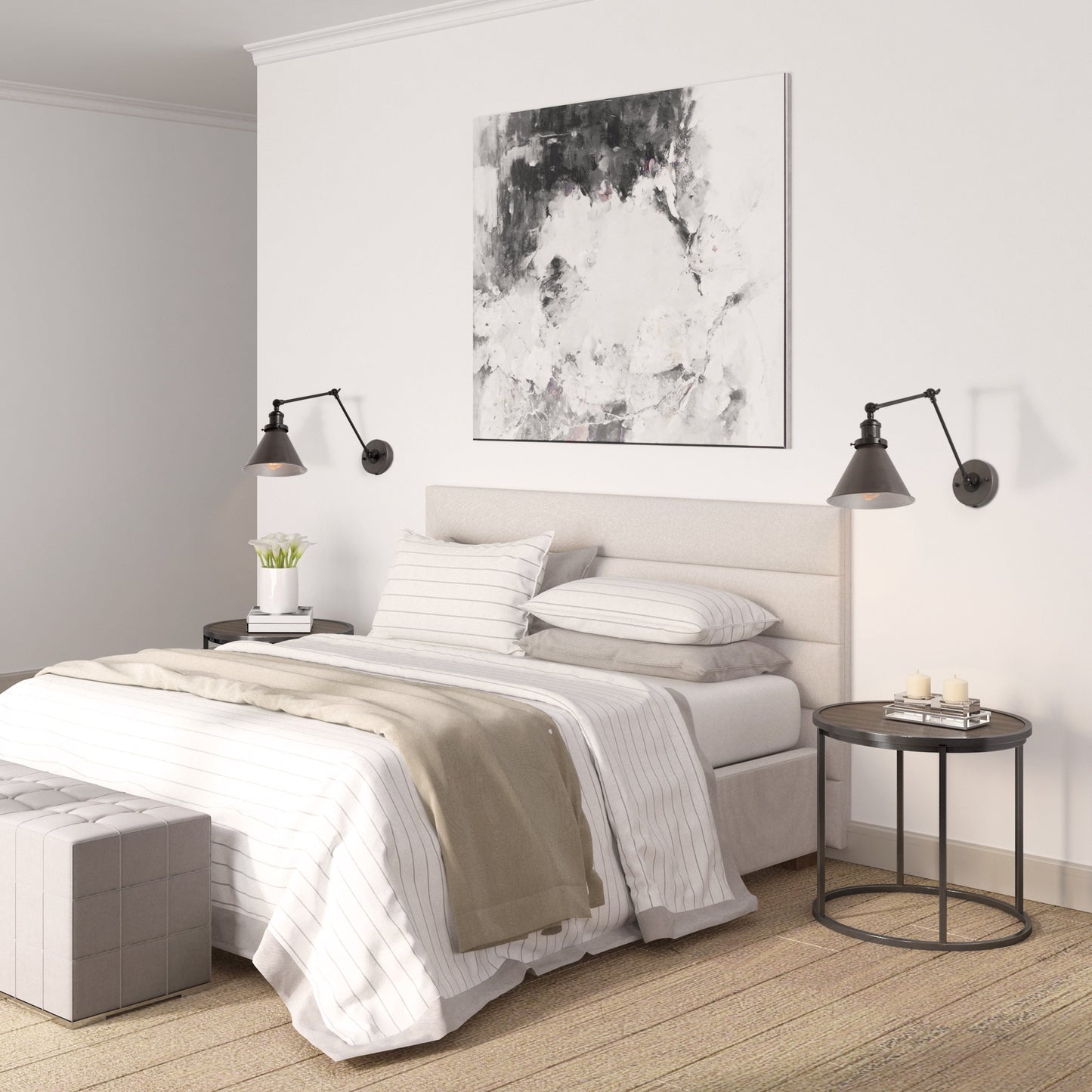 Set di 2 lampade da parete moderne a braccio oscillante regolabile, con spina o cablaggio diretto.