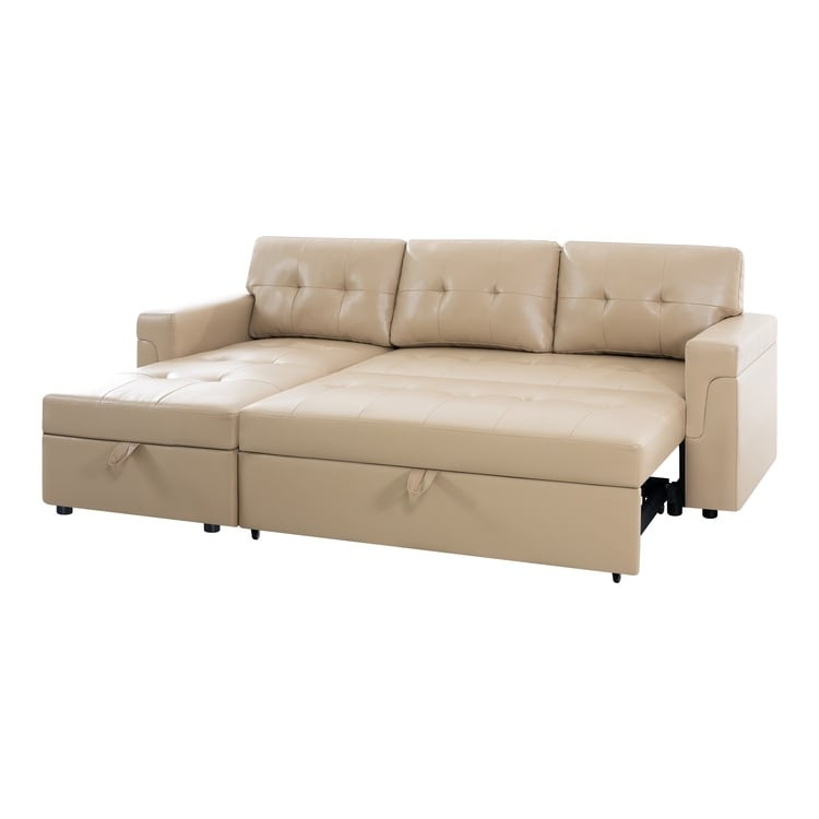Divano componibile reversibile con letto estraibile, chaise longue con vano portaoggetti, gambe resistenti,