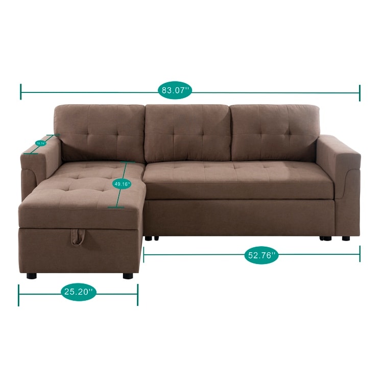 Divano componibile reversibile con letto estraibile, chaise longue con vano portaoggetti, gambe resistenti,