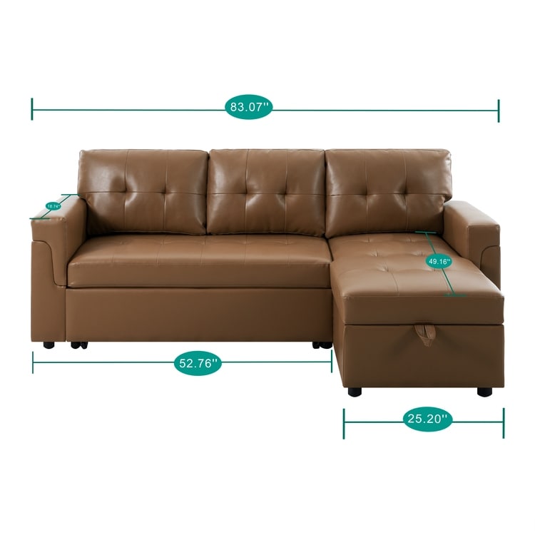 Divano componibile reversibile con letto estraibile, chaise longue con vano portaoggetti, gambe resistenti,