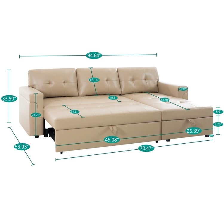 Divano componibile reversibile con letto estraibile, chaise longue con vano portaoggetti, gambe resistenti,