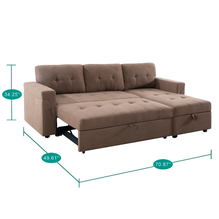 Divano componibile reversibile con letto estraibile, chaise longue con vano portaoggetti, gambe resistenti,