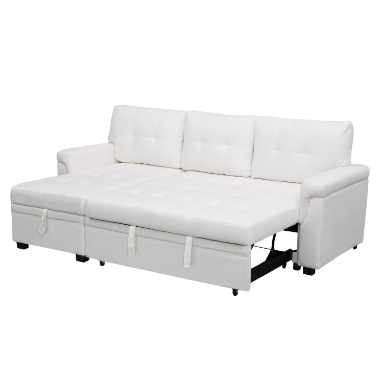 Divano componibile reversibile con letto estraibile, chaise longue con vano portaoggetti, gambe resistenti,