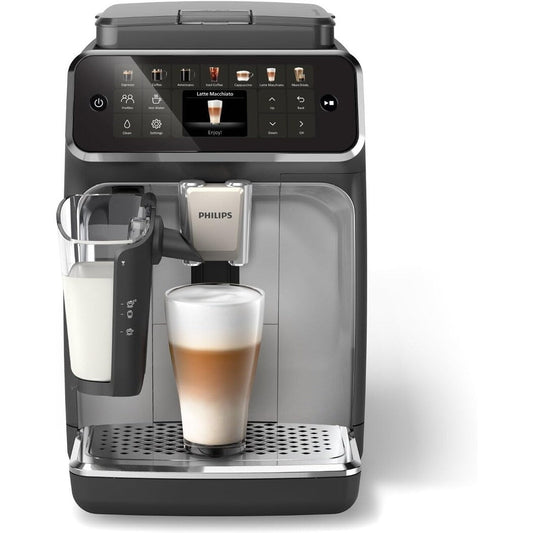 Macchina per Espresso Premium, 12 caffè caldi/freddi, sistema LatteGo, macinino in ceramica, nero cromato