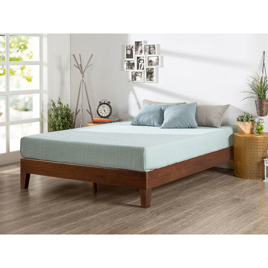 Letto a piattaforma Priage di Zinus Deluxe in legno massello, colore espresso antico.