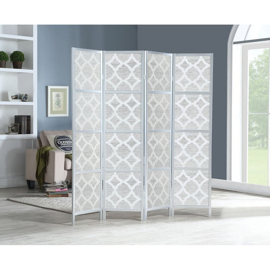 Paravento da stanza a 4 pannelli con motivo a rombi e quadrifoglio di Roundhill Furniture