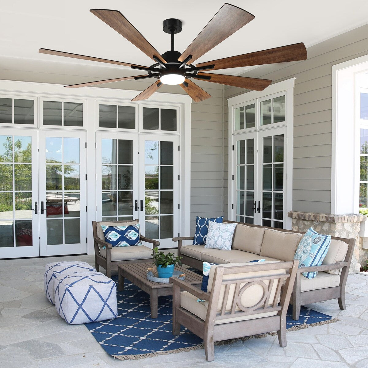 Ventilatore da soffitto con telecomando e luci, 8 pale di legno di grandi dimensioni