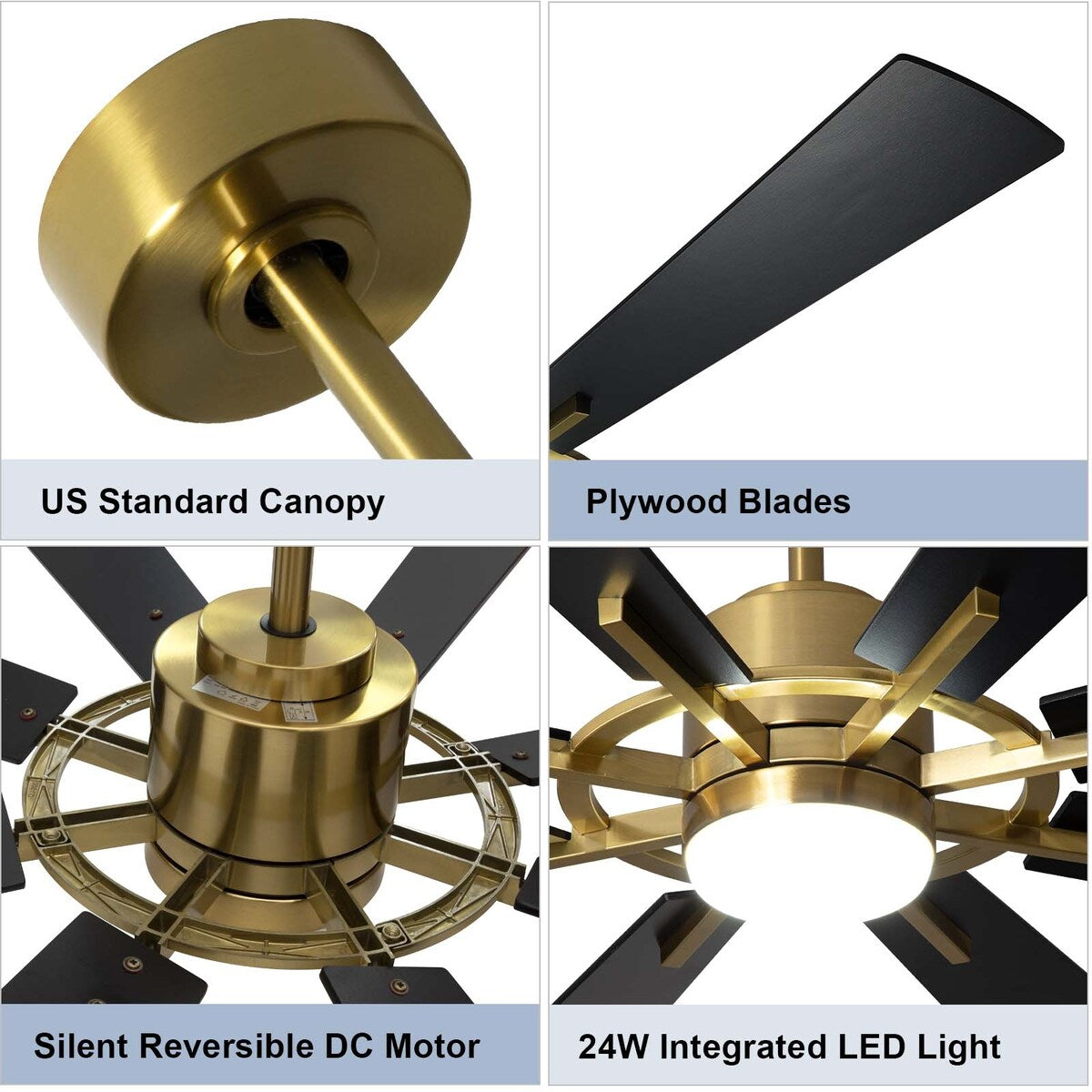 Ventilatore da soffitto con telecomando e luci, 8 pale di legno di grandi dimensioni