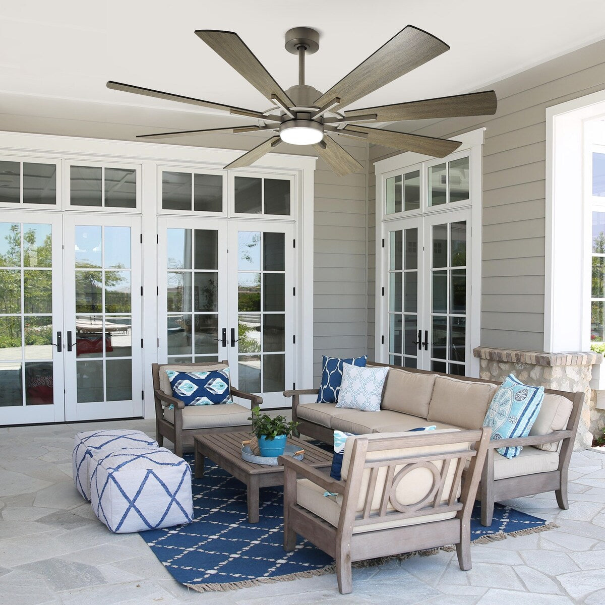 Ventilatore da soffitto con telecomando e luci, 8 pale di legno di grandi dimensioni