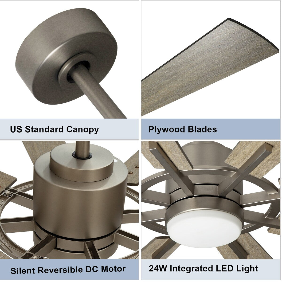 Ventilatore da soffitto con telecomando e luci, 8 pale di legno di grandi dimensioni