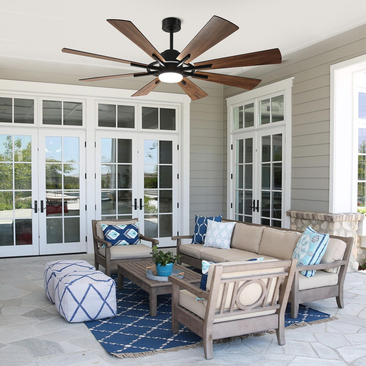 Ventilatore da soffitto con telecomando e luci, 8 pale di legno di grandi dimensioni