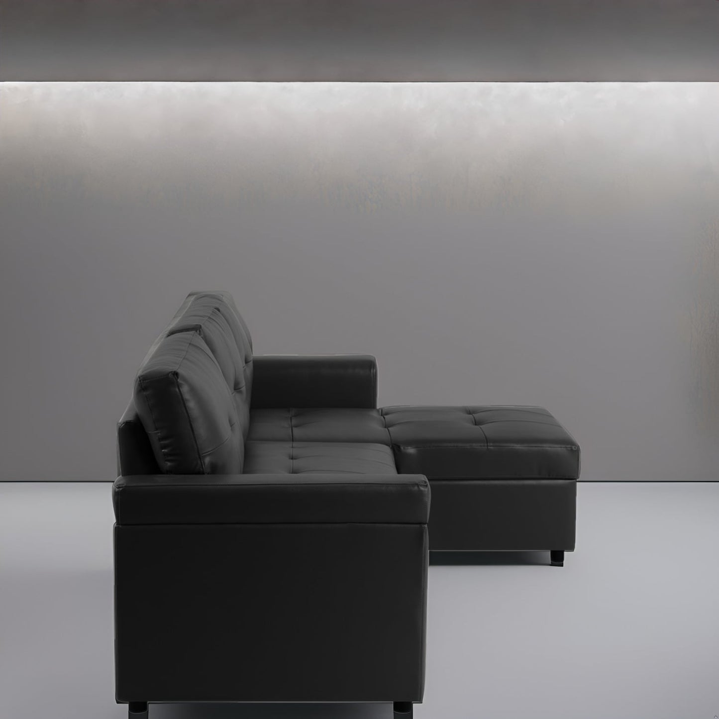 Divano componibile reversibile con letto estraibile, chaise longue con vano portaoggetti, gambe resistenti,